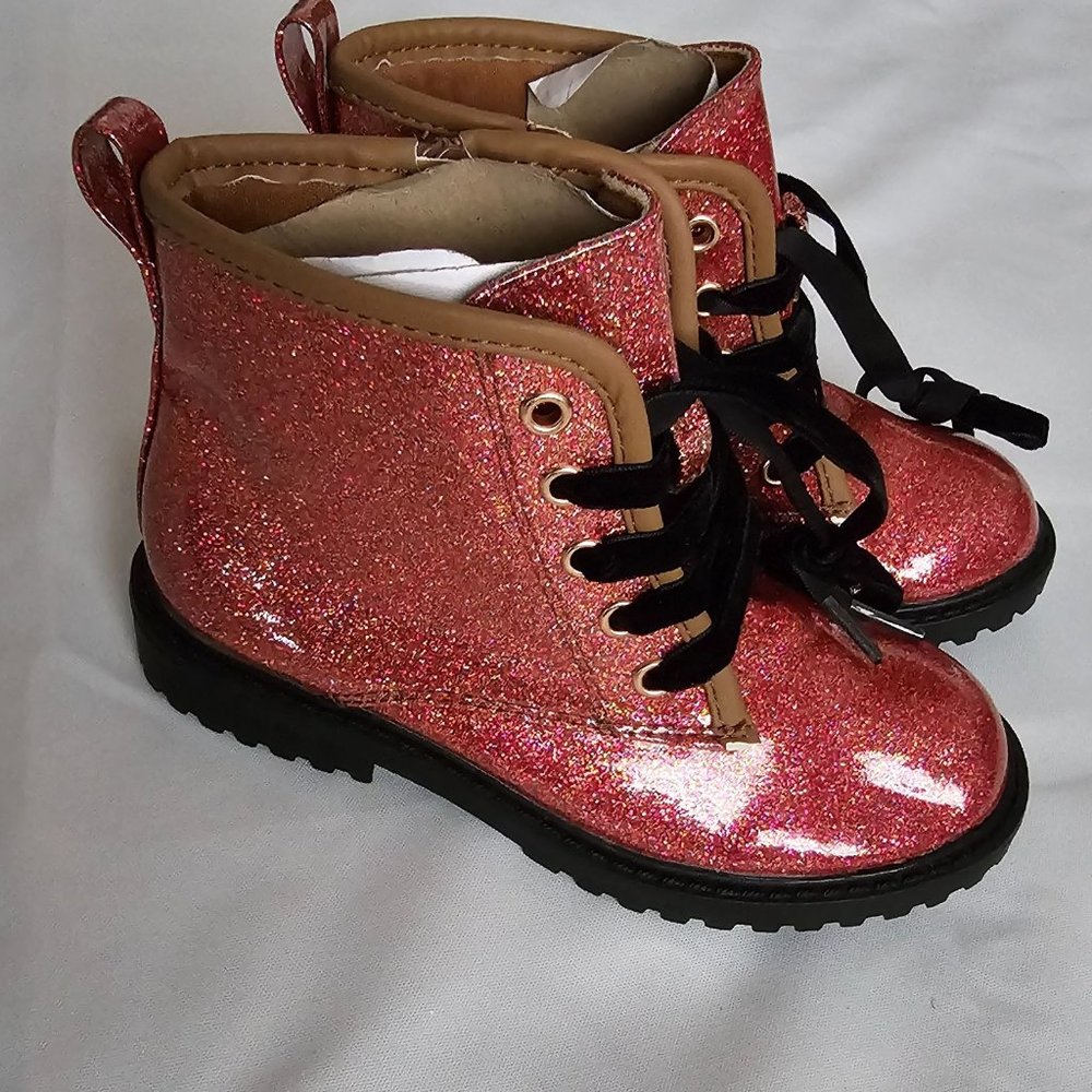 FITORY Kids Girls Brown Gypsophila Glitter Side Zipper Lace Up Ankle Boots US-12 - Picture 10 of 12